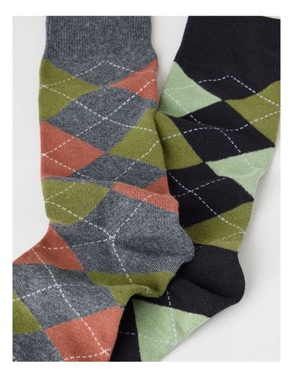 Argyle Socks 2 Pack in Charcoal Marle and Black