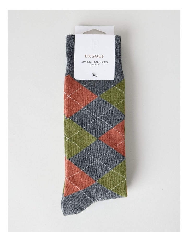 Argyle Socks 2 Pack in Charcoal Marle and Black
