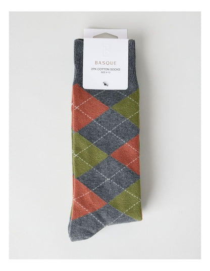 Argyle Socks 2 Pack in Charcoal Marle and Black