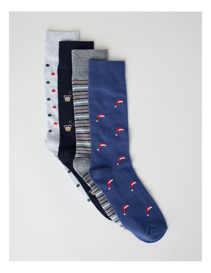 Santa Christmas Gift Socks 4 Pack in Multi