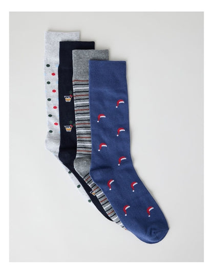 Santa Christmas Gift Socks 4 Pack in Multi