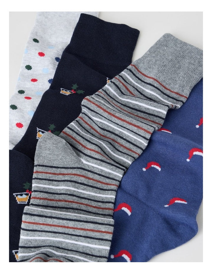 Santa Christmas Gift Socks 4 Pack in Multi