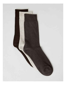 3 Pack Soft Top Comfort Cushion Socks in Oatmeal Marle, Powdered Chocolate, and Bark
