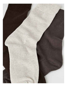 3 Pack Soft Top Comfort Cushion Socks in Oatmeal Marle, Powdered Chocolate, and Bark