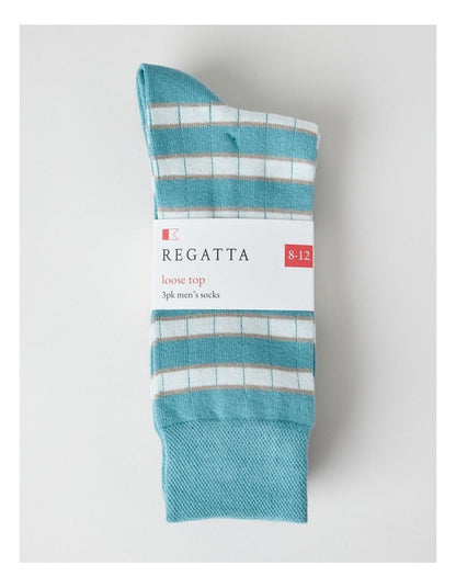 3 Pack Soft Top Socks in Seasalt, Cobblestone, and Aqua Stripes