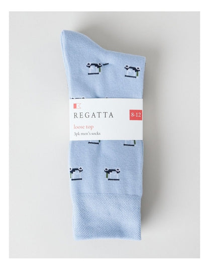 3 Pack Soft Top Socks in Ice Mist, Grey Marle, and Black Golf Prints