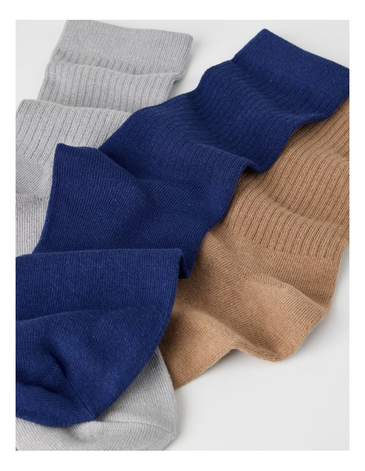 3 Pack Colour Crew Sport Socks in Limestone, Dark Blue, and Tan