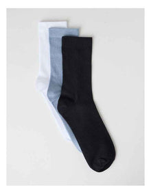 3 Pack Colour Crew Sport Socks in Black, Ice, and White