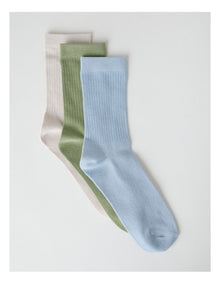 3 Pack Colour Crew Sport Socks in Birch, Gooseberry, and Sky