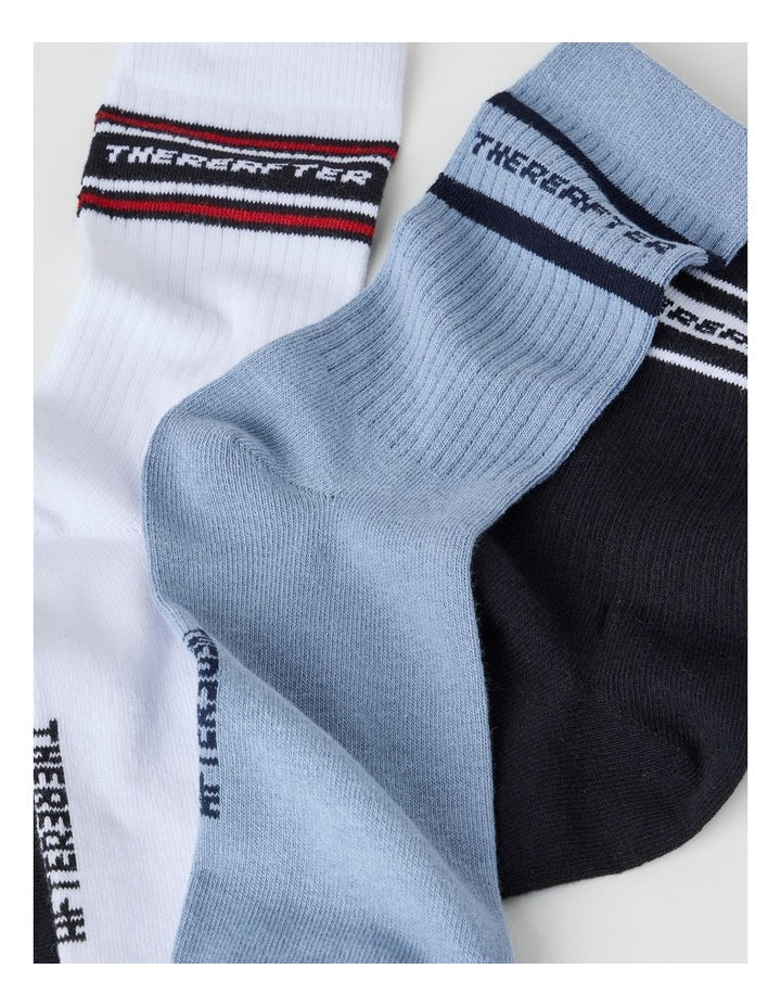 3 Pack Fashion Sports Crew Socks in Black, Ice, and White