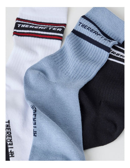 3 Pack Fashion Sports Crew Socks in Black, Ice, and White