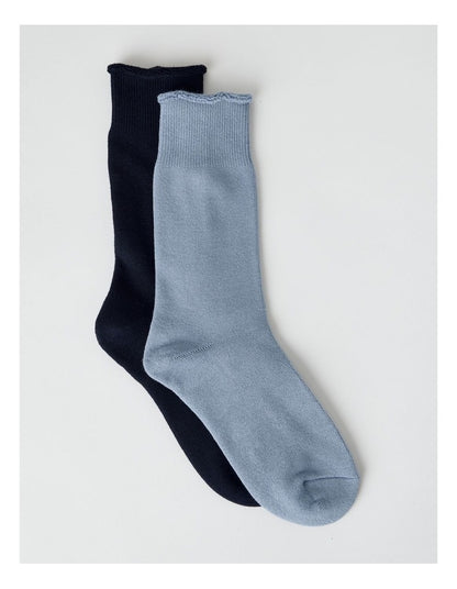 2 Pack Cotton Terry Socks in Navy and Ice