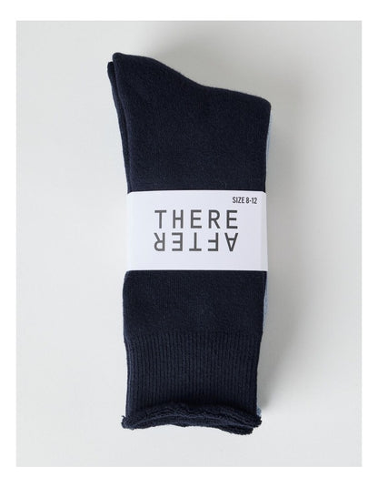 2 Pack Cotton Terry Socks in Navy and Ice