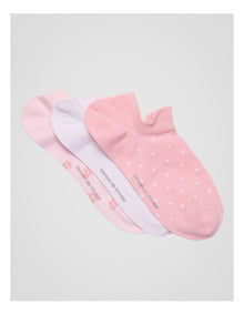 3 Pack Spot Invisible Socks with Tab in Soft Pink, White and Pale Primrose