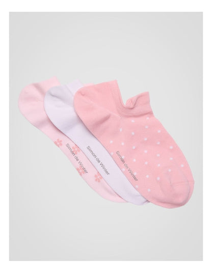 3 Pack Spot Invisible Socks with Tab in Soft Pink, White and Pale Primrose