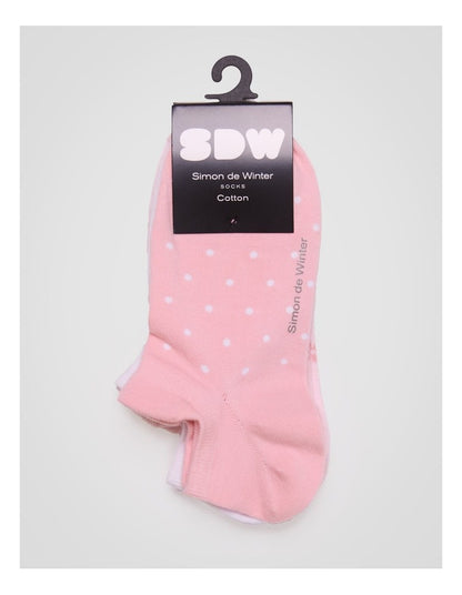 3 Pack Spot Invisible Socks with Tab in Soft Pink, White and Pale Primrose