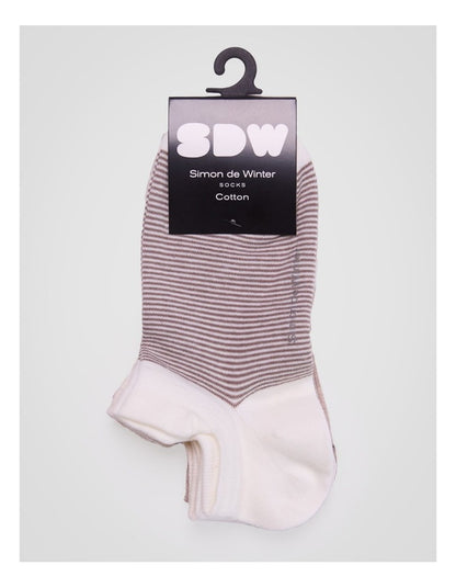 3 Pack Multi Striped Invisible Socks with Tab in Ivory, Almond Marle and Grey Sand