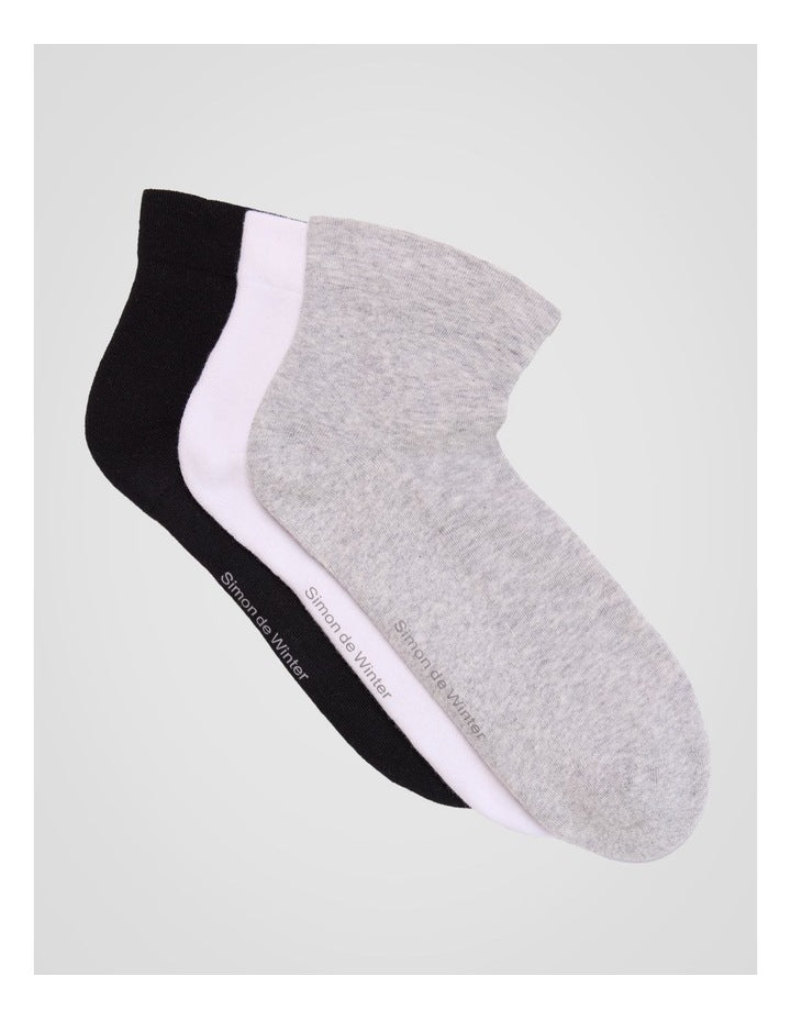 3 Pack Circulation Quarter Crew Socks in Grey, White, and Black