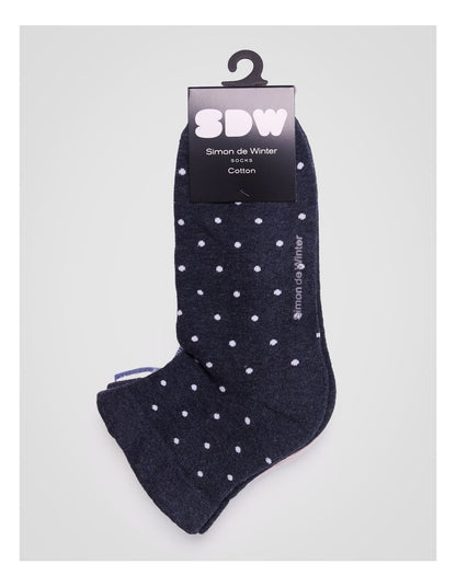 3 Pack Stripe and Spot Circulation Quarter Crew Socks in Dark Demin Marle, Pale Primrose Marle, and Demin Marle
