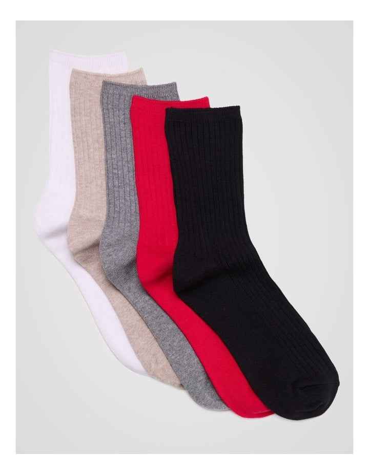 5 Pack 3/4 Crew Rib Socks in Black, Barberry, Light Grey Marle, Grey Sand Marle, and White