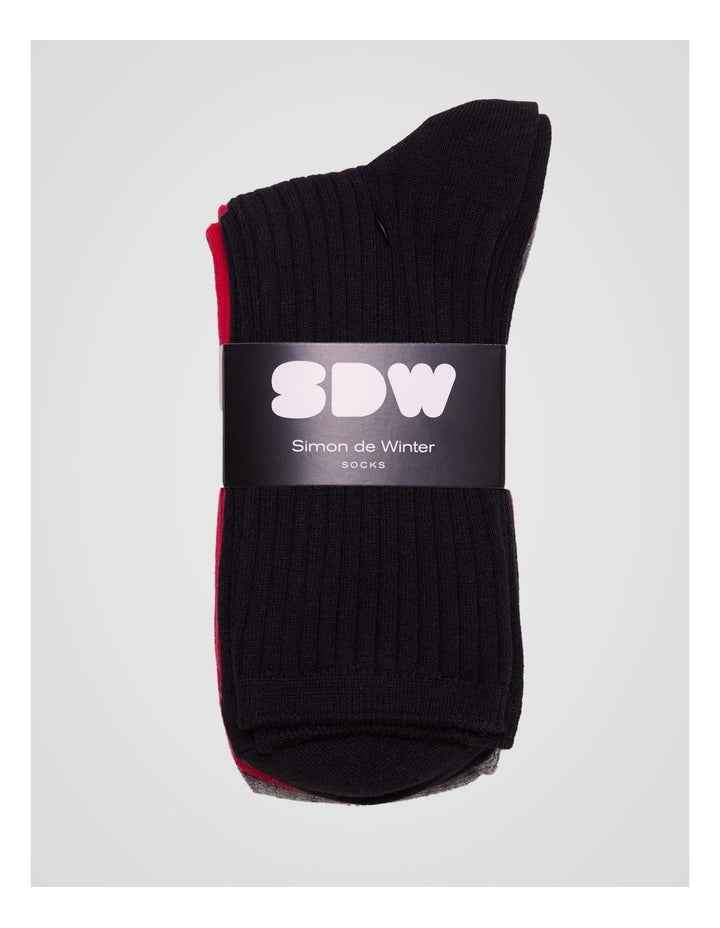 5 Pack 3/4 Crew Rib Socks in Black, Barberry, Light Grey Marle, Grey Sand Marle, and White