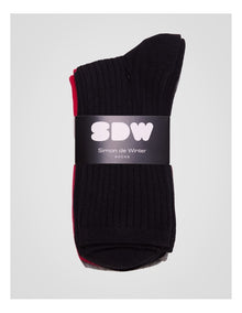 5 Pack 3/4 Crew Rib Socks in Black, Barberry, Light Grey Marle, Grey Sand Marle, and White