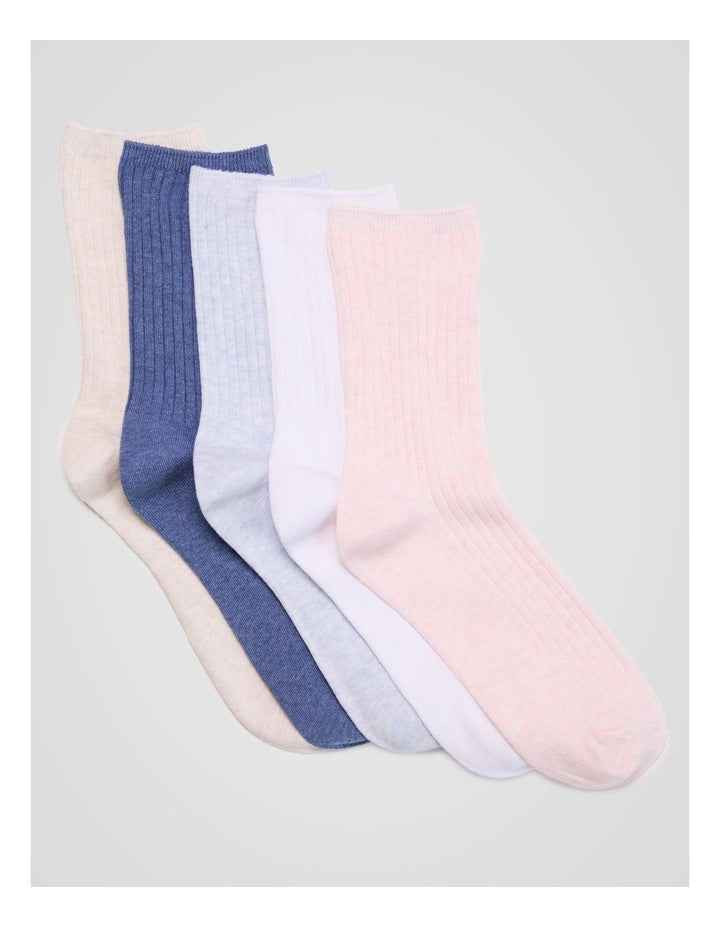 5 Pack 3/4 Crew Rib Socks in Pale Primrose Marle, White, Ice Blue Marle, Denim Marle, and Almond Marle