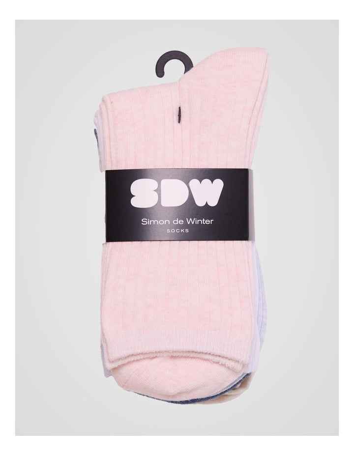 5 Pack 3/4 Crew Rib Socks in Pale Primrose Marle, White, Ice Blue Marle, Denim Marle, and Almond Marle