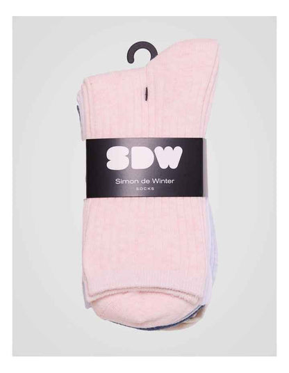 5 Pack 3/4 Crew Rib Socks in Pale Primrose Marle, White, Ice Blue Marle, Denim Marle, and Almond Marle