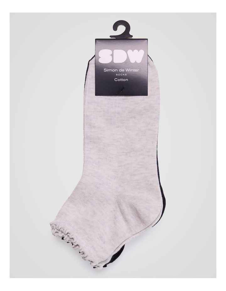 3 Pack Lettuce Edge Rib Quarter Crew Socks in Ice Grey Marle, Black, and White