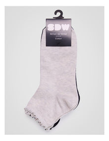 3 Pack Lettuce Edge Rib Quarter Crew Socks in Ice Grey Marle, Black, and White