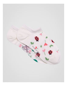 2 Pack Bamboo Patterned Low Cut Socks in Ivory Insect Print