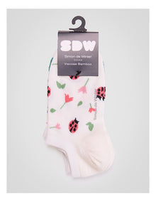 2 Pack Bamboo Patterned Low Cut Socks in Ivory Insect Print