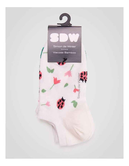 2 Pack Bamboo Patterned Low Cut Socks in Ivory Insect Print