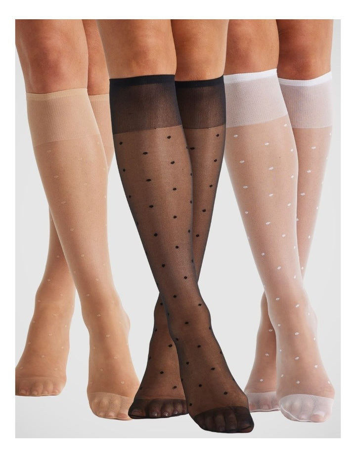 3 Pack Spot 15D Soft Comfort Top Band Knee Hi Socks in Multi