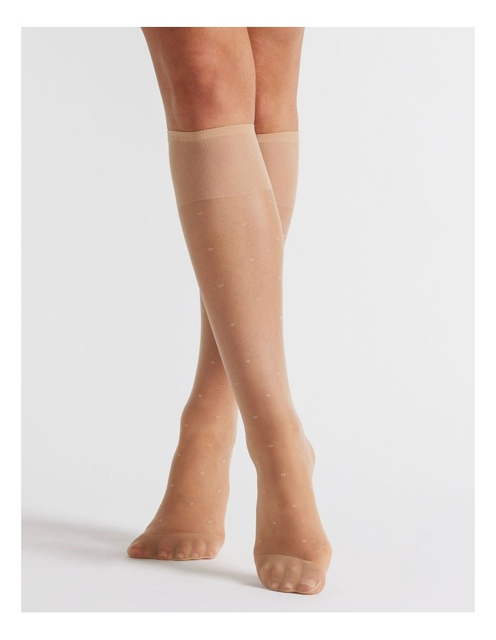 3 Pack Spot 15D Soft Comfort Top Band Knee Hi Socks in Multi