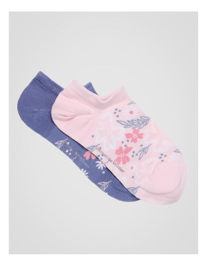 2 Pack Bamboo Patterned Low Cut Socks in Pale Primrose and Light Dusk Blue