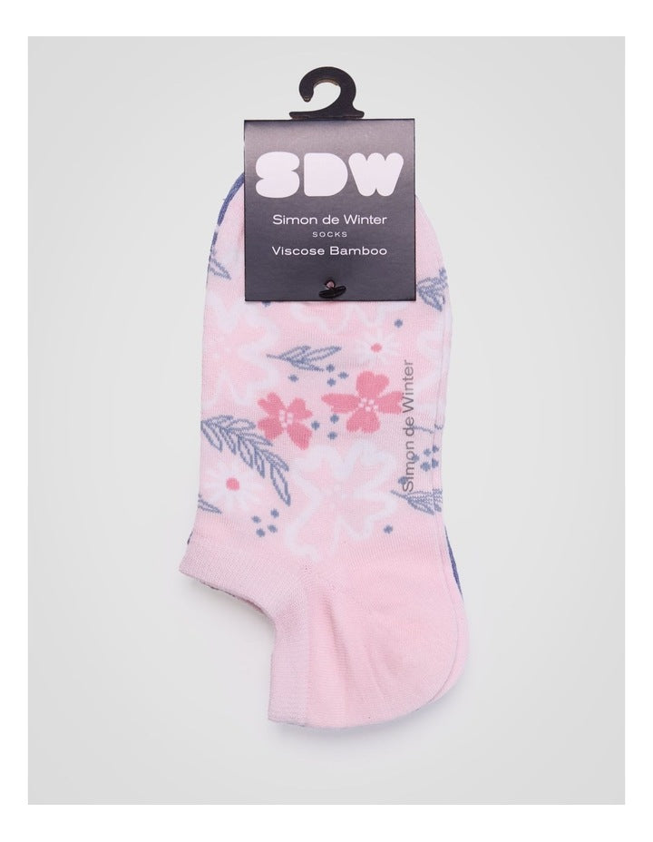 2 Pack Bamboo Patterned Low Cut Socks in Pale Primrose and Light Dusk Blue