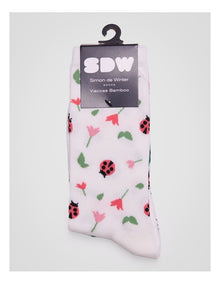 2 Pack Patterned Crew Socks in Ivory Insect Print