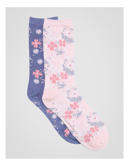 2 Pack Patterned Crew Socks in Pale Primrose and Light Dusk Blue