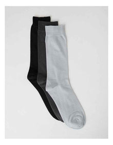 Australian Cotton Plain Socks 3 Pack in Black, Iron, and Misty Grey