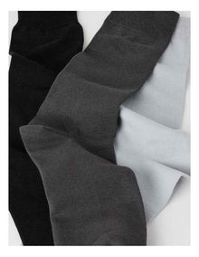 Australian Cotton Plain Socks 3 Pack in Black, Iron, and Misty Grey