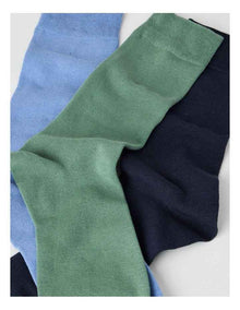 Australian Cotton Plain Socks 3 Pack in Dusk Blue, Dark Night, and Deep Green