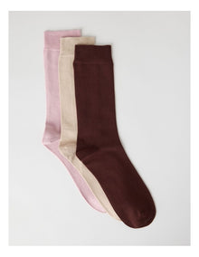 Australian Cotton Plain Socks 3 Pack in Walnut, Buff, and Antique