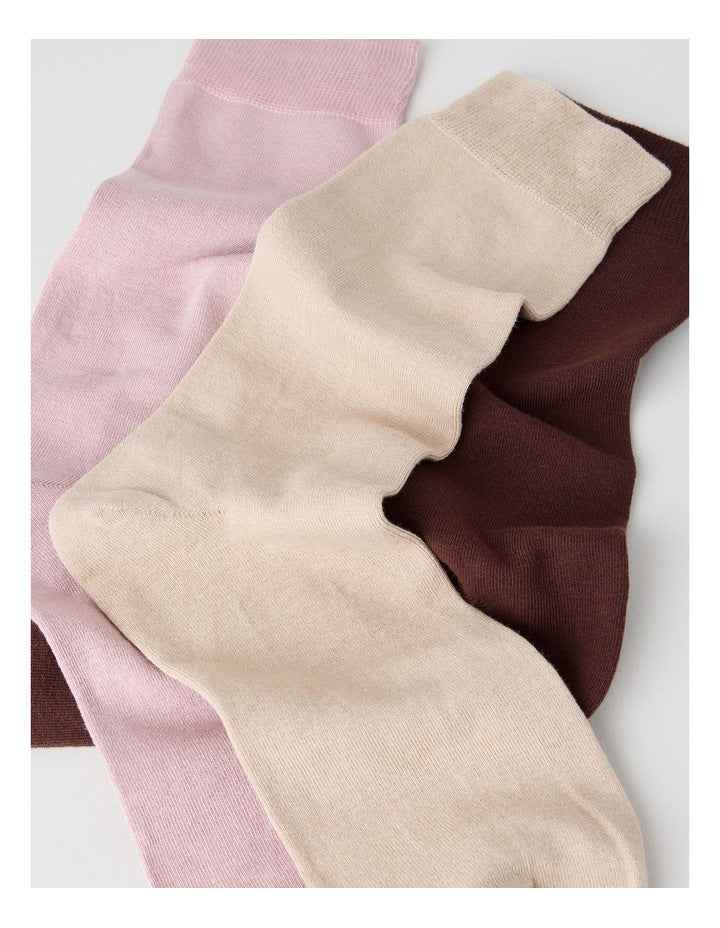 Australian Cotton Plain Socks 3 Pack in Walnut, Buff, and Antique