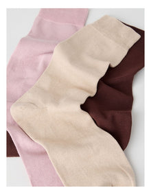 Australian Cotton Plain Socks 3 Pack in Walnut, Buff, and Antique