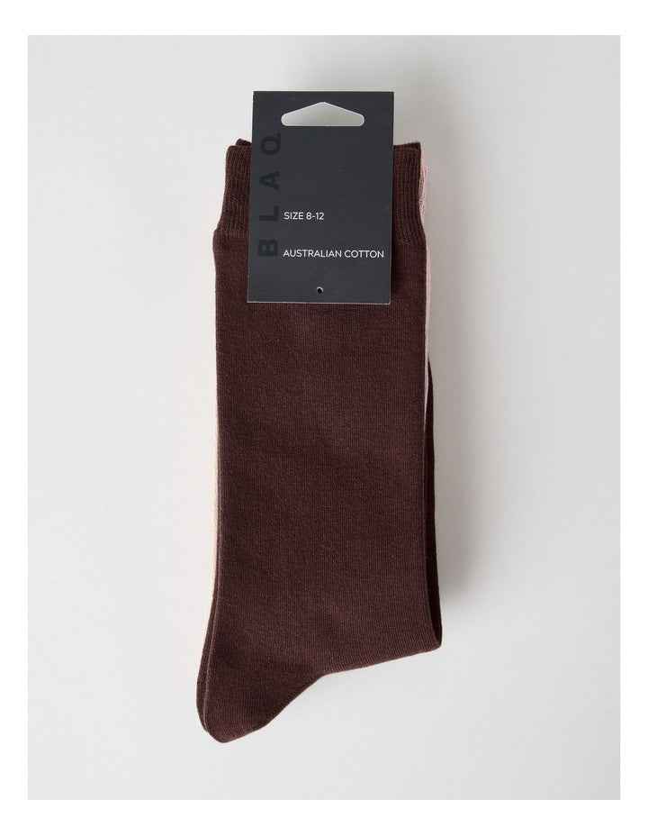 Australian Cotton Plain Socks 3 Pack in Walnut, Buff, and Antique