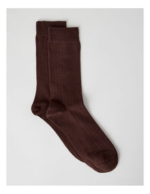 Australian Cotton Wide Rib Socks in Walnut