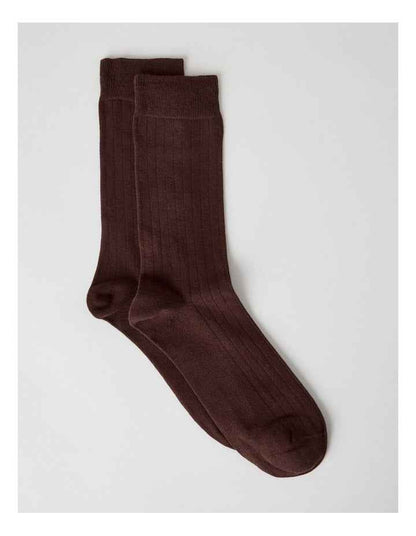 Australian Cotton Wide Rib Socks in Walnut