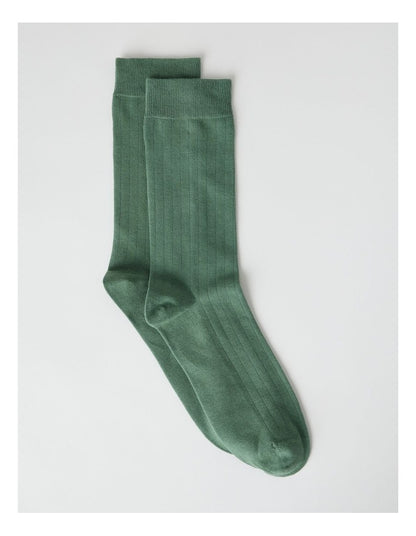 Australian Cotton Wide Rib Socks in Fir Green